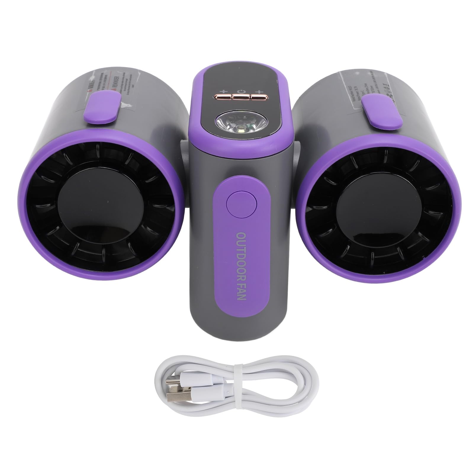 Ventilateur de taille portable batterie rechargeable USB double tête turbo 3 vitesses gris