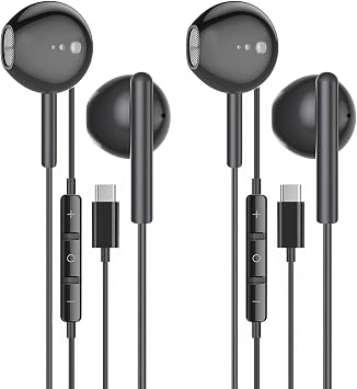 USB C Headphones for iPhone 17/16/15 Pro Max,in Ear Wired Earbuds | 2 Pack Black Earphones, Type C Earpods, With Microphone,HiFi Stere,Noise Isolating