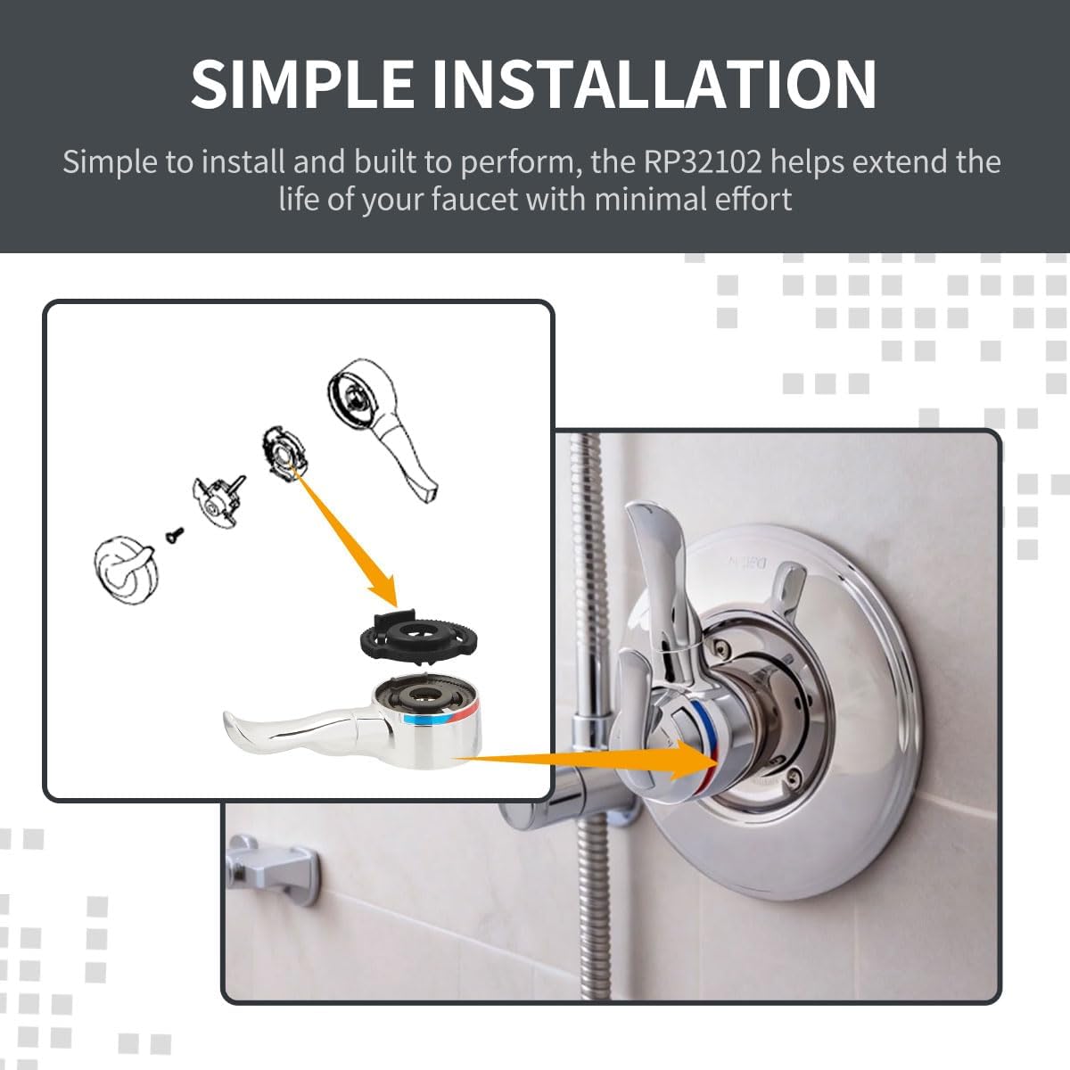 RP32102 Replacement Rotational Limit Stop Compatible with Delta Faucets, 17 Series, Chrome Finish, 1 Pack