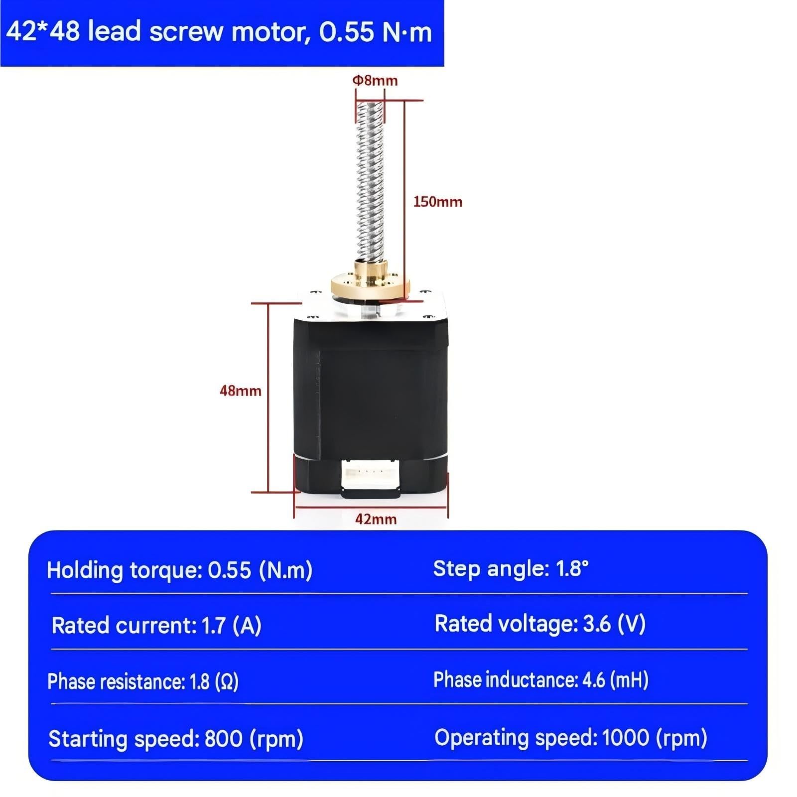42BYGH48 NEMA 17 Motor paso a 48 mm con tornillo de avance 150