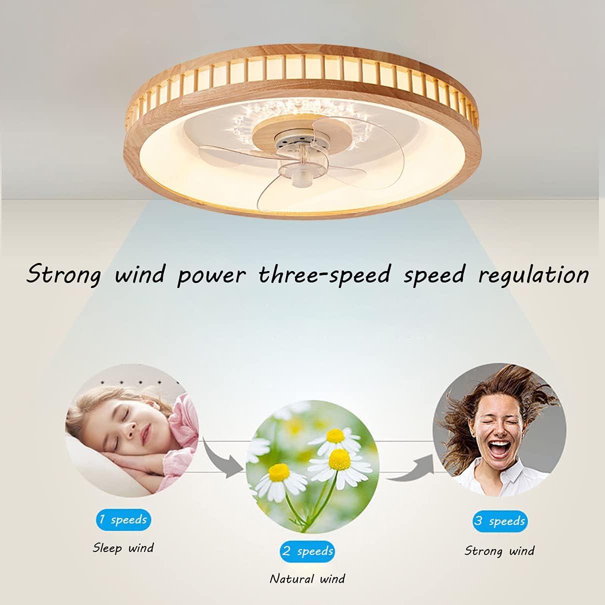 YUEGOO Ceiling Fan with Light and Remote Control 3 Speeds Bedroom Led Dimmablearon Fan Ceiling Light Modern Living Room Quiet Ceiling Fan Light/B