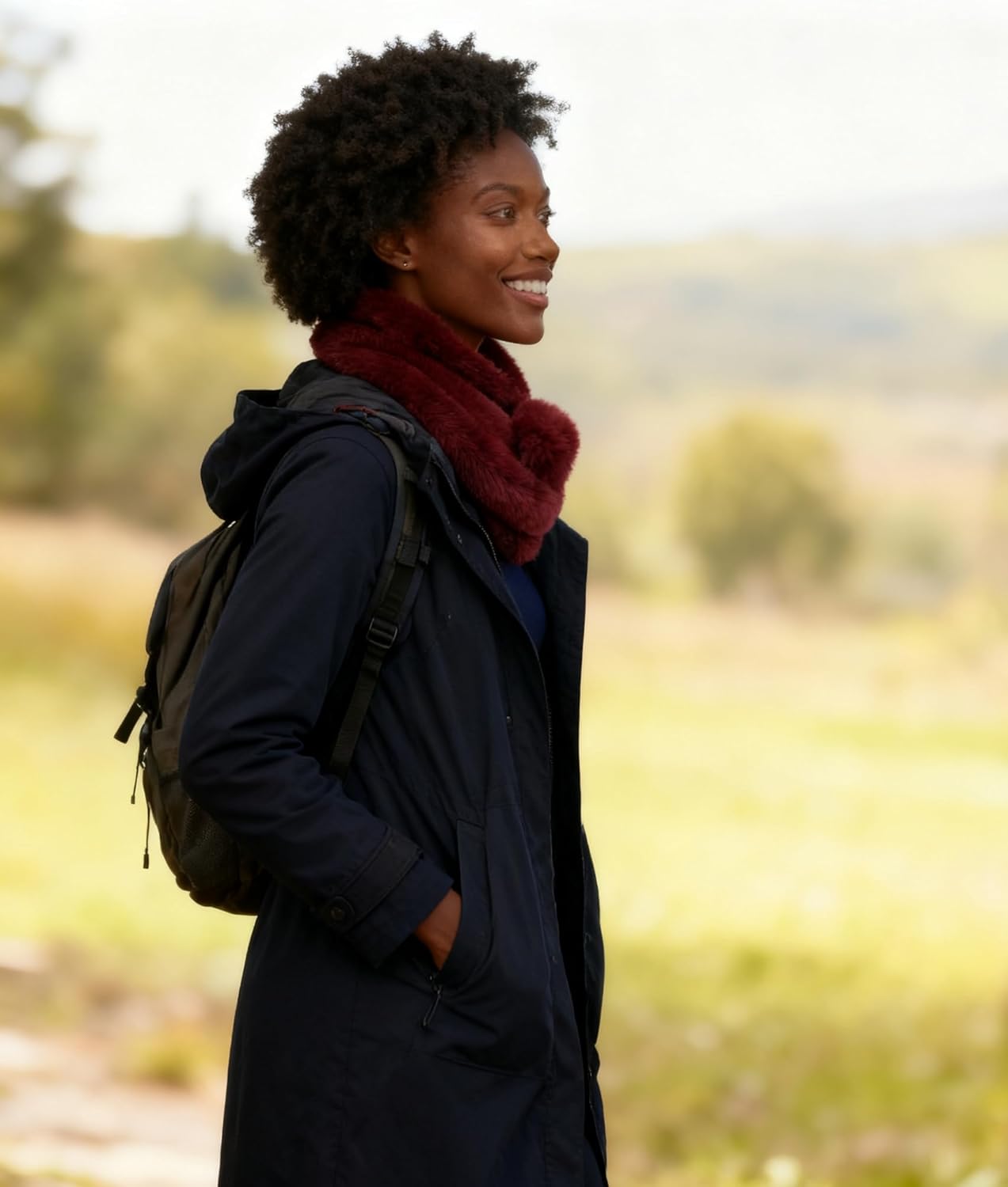 Lina & Lily Unisex Faux Fur Winter Collar Neck Scarf with Pom Pom Soft Fluffy - Image 5