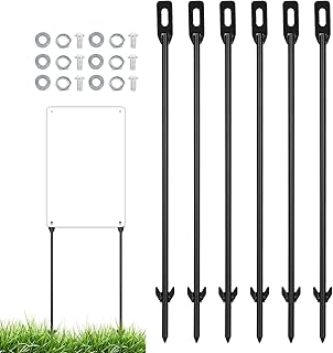 6 Pack Yard Sign Stakes, 16 Inch Metal Stakes for Yard Signs, Fits Sign 7 to 12 Inch, Signs Holder Stand for Fence Road Parking Street Stop Camping or Plant (Black)