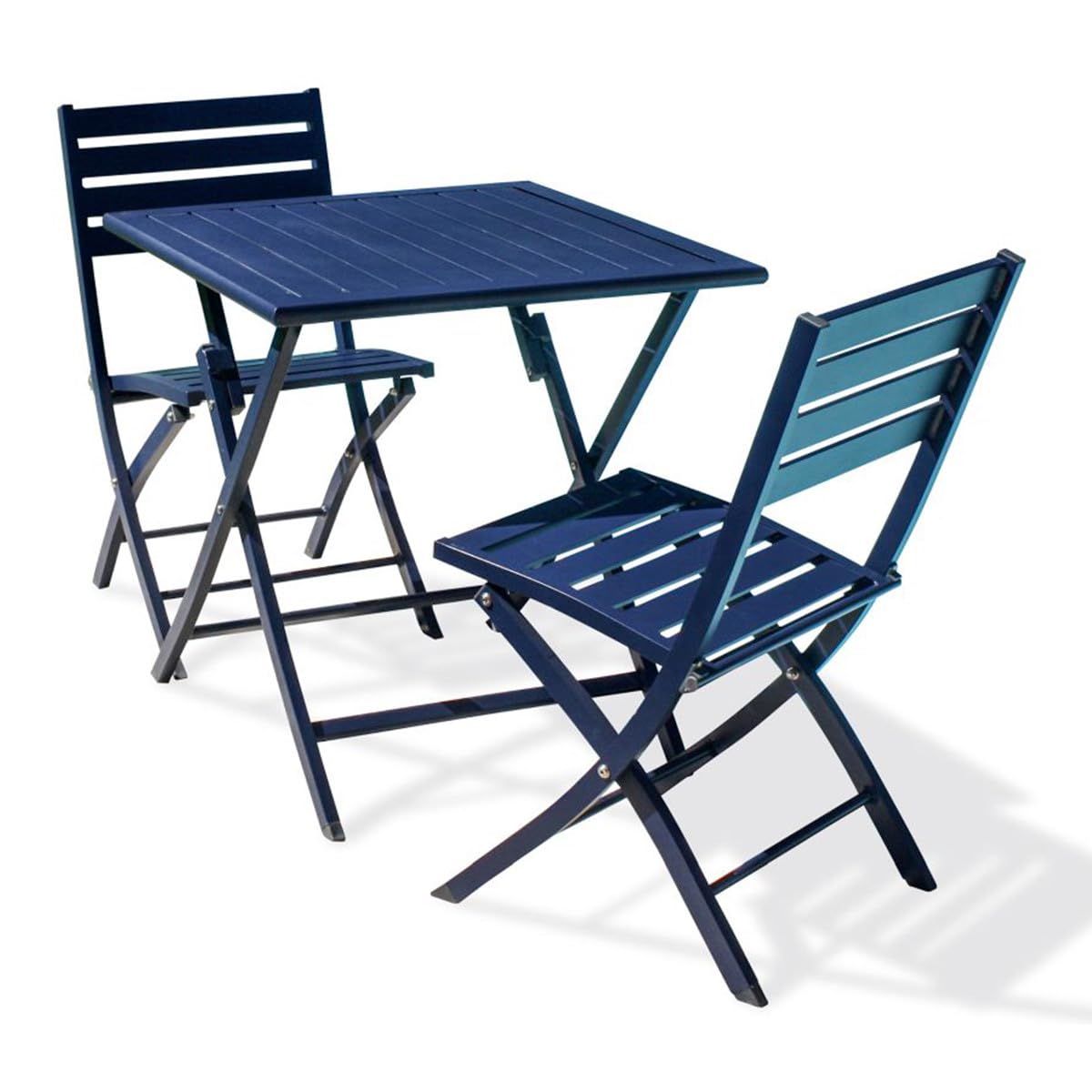 Paris Prix Ensemble Table de Jardin Pliante & 2 Chaises Marius 70cm Bleu Marine