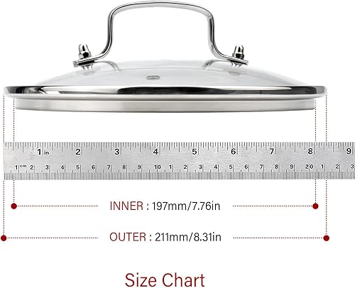 Miniatura 7 de Tighall Tapa de vidrio templado de 8 pulgadas con orificio de ventilación de vapor, olla universal de repuesto con asa de soporte, borde de acero