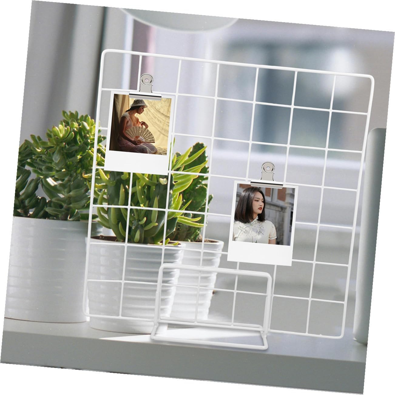 Display Storage Rack for Counter 2 Sets Metal Display Holders Modern Grid Panel Design