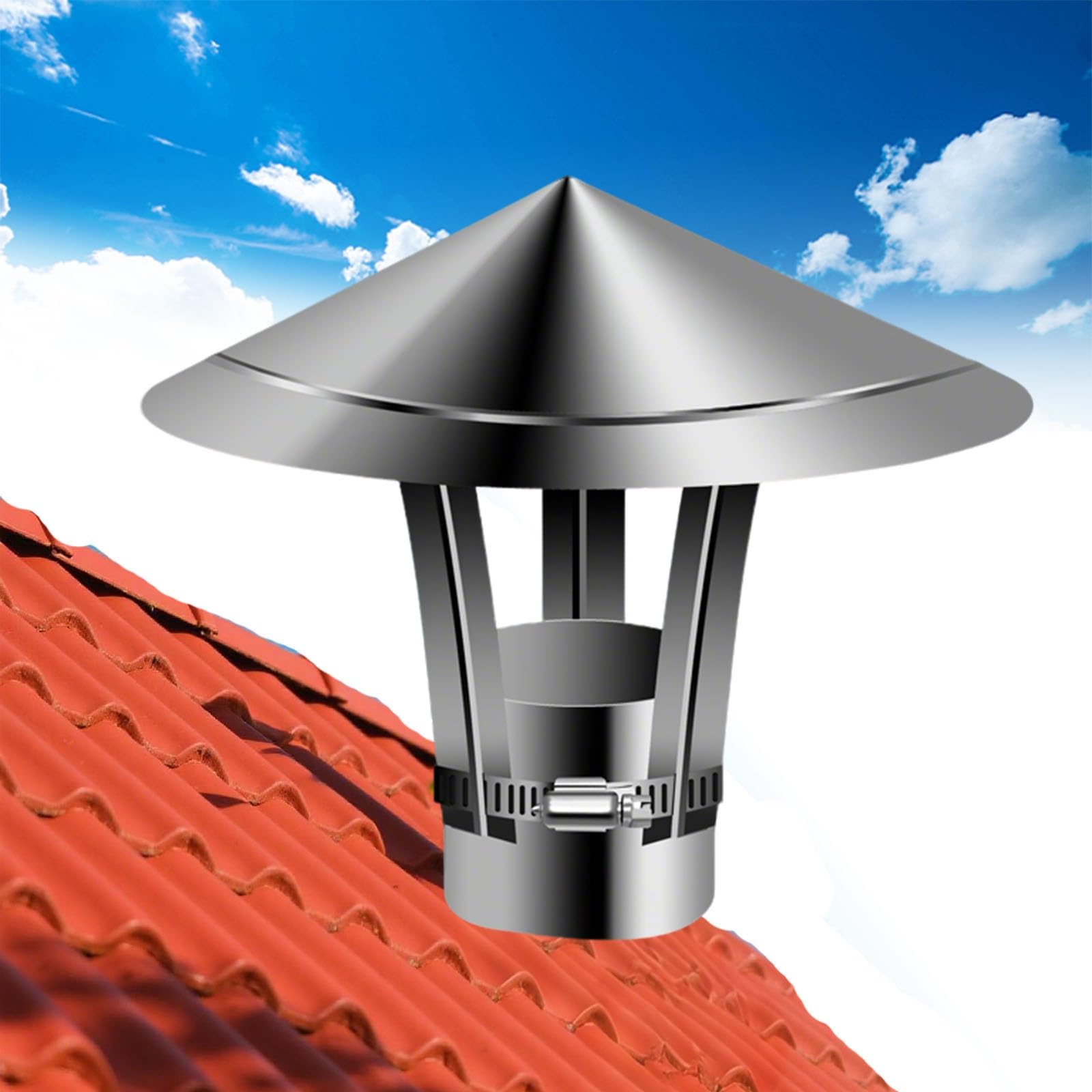 MYXJGNAIY Cone Top Rain Chimney Cap, Fireplace Chimney Cover for Vent, Silver Chimney Exhaust Cowl, Flue Lid Chimney Caps for Weatherproof 2-11.8 in(9.9in)