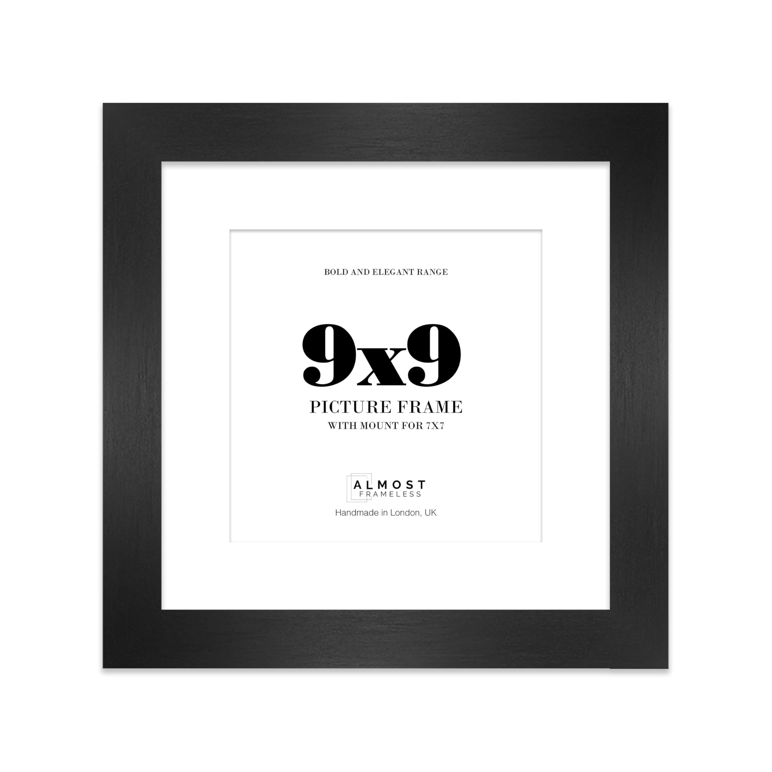 9x9" Black Square Frame With Mount for 7x7" Pictures 28mm Edge Frame Display with Wall Hooks and Kickstand, 1 Pack