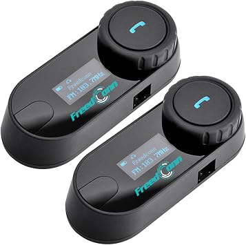 FreedConn T-COMVB Motorcycle Helmet Bluetooth Intercom, Communication Systems for 2 or 3 Riders/MP3 Player/GPS/FM Radio/Hands Free 2Pack