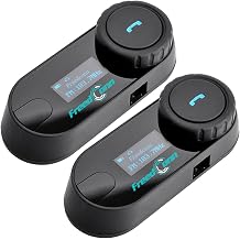 FreedConn T-COMVB Motorcycle Helmet Bluetooth Intercom, Communication Systems for 2 or 3 Riders/MP3 Player/GPS/FM Radio/Hands Free 2Pack