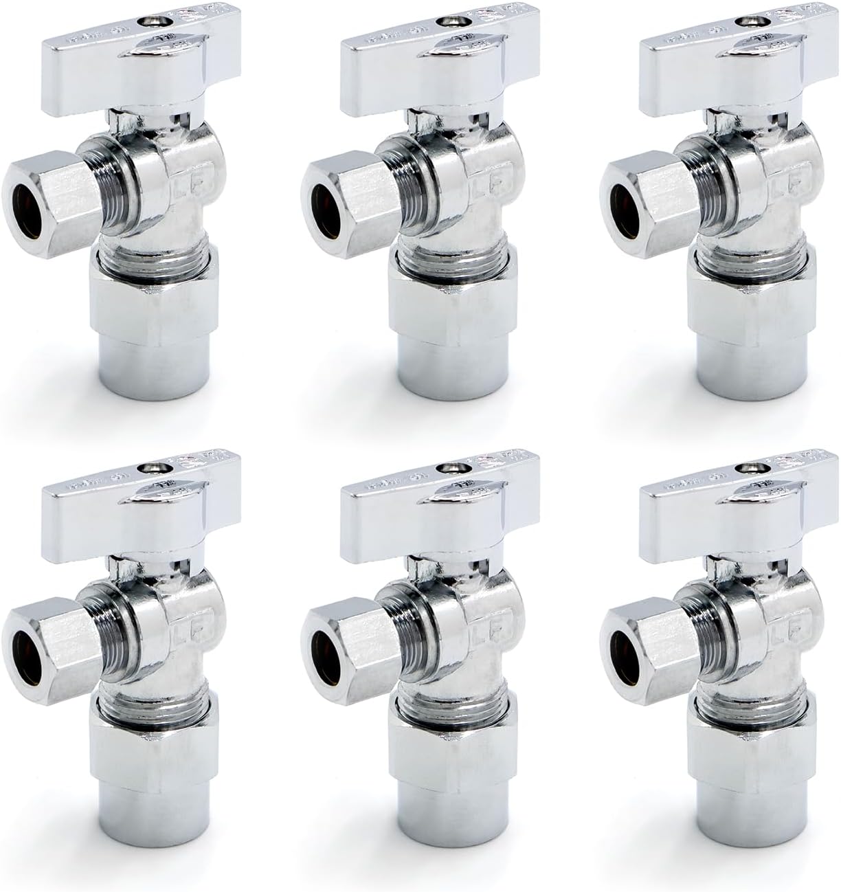 Lead-Free Brass, Quater-Turn, Angle Supply Stop Valves, 1/2" PEX B Crimp Barb x 3/8" OD Compression (12Pack)
