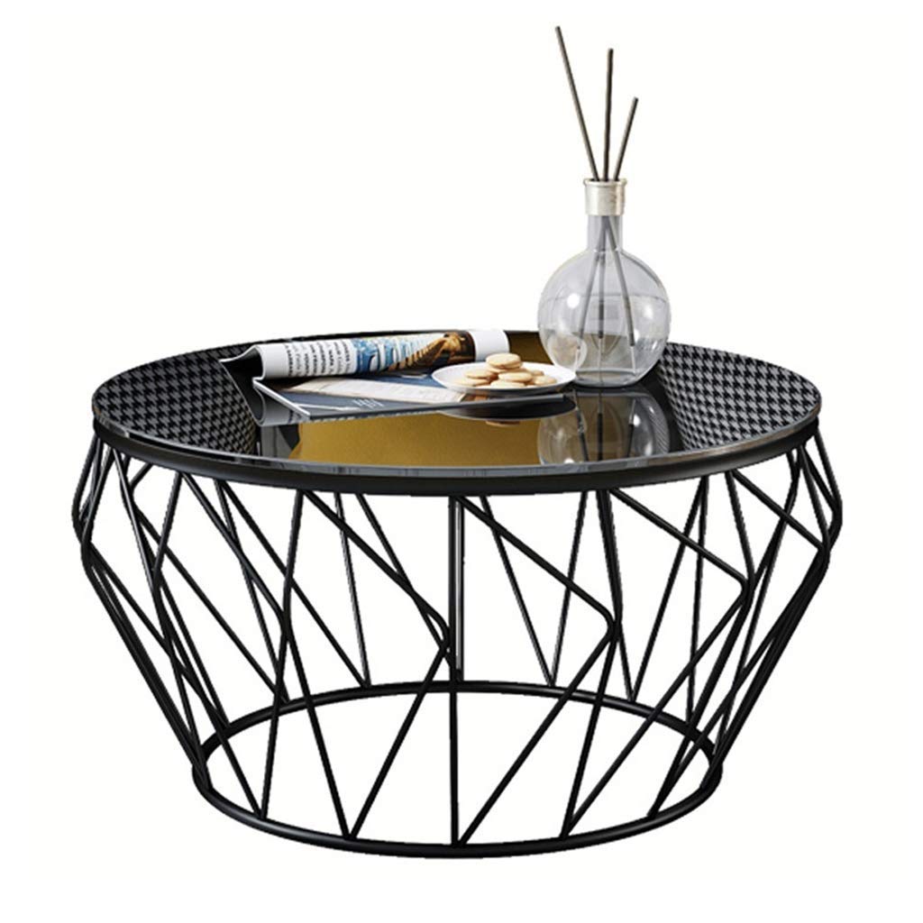Table basse ronde en verre noir pour petit salon et balcon moderne
