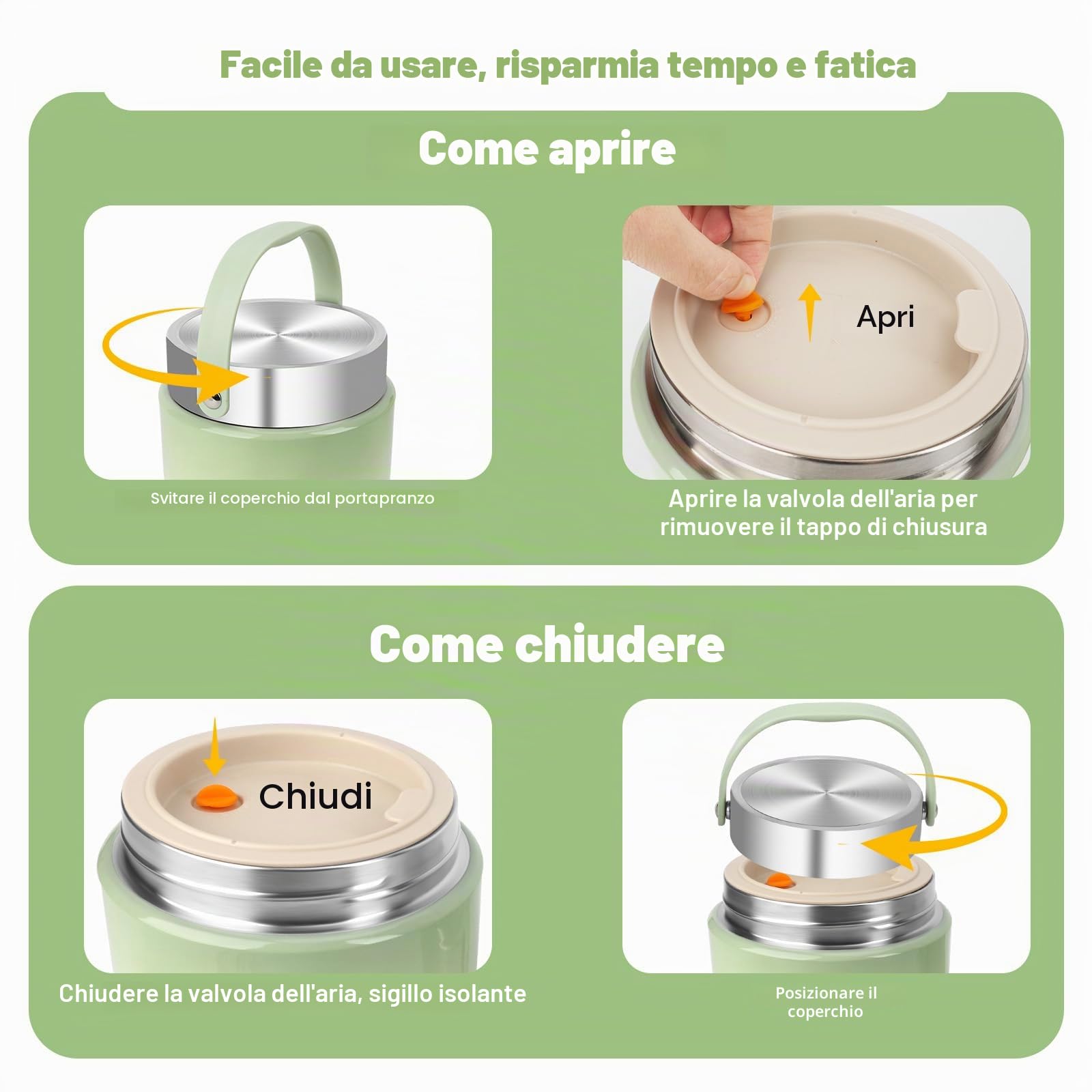 Contenitore termico per alimenti 1200 ml, scaldavivande in acciaio inossidabile 304, contenitore termico per alimenti, thermos resistente agli schizzi con coperchio, cucchiaio e sacchetto