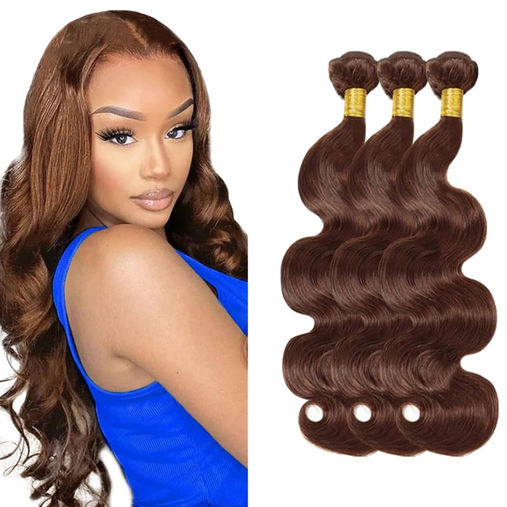 Body Wave #4 Cioccolato Brown Capelli Umani Premium Bundles Uman Hair Unprocessed Double Weft Brazilian Remy Hair Extension 3 Bundle Totale 150g For Women 20 Inch