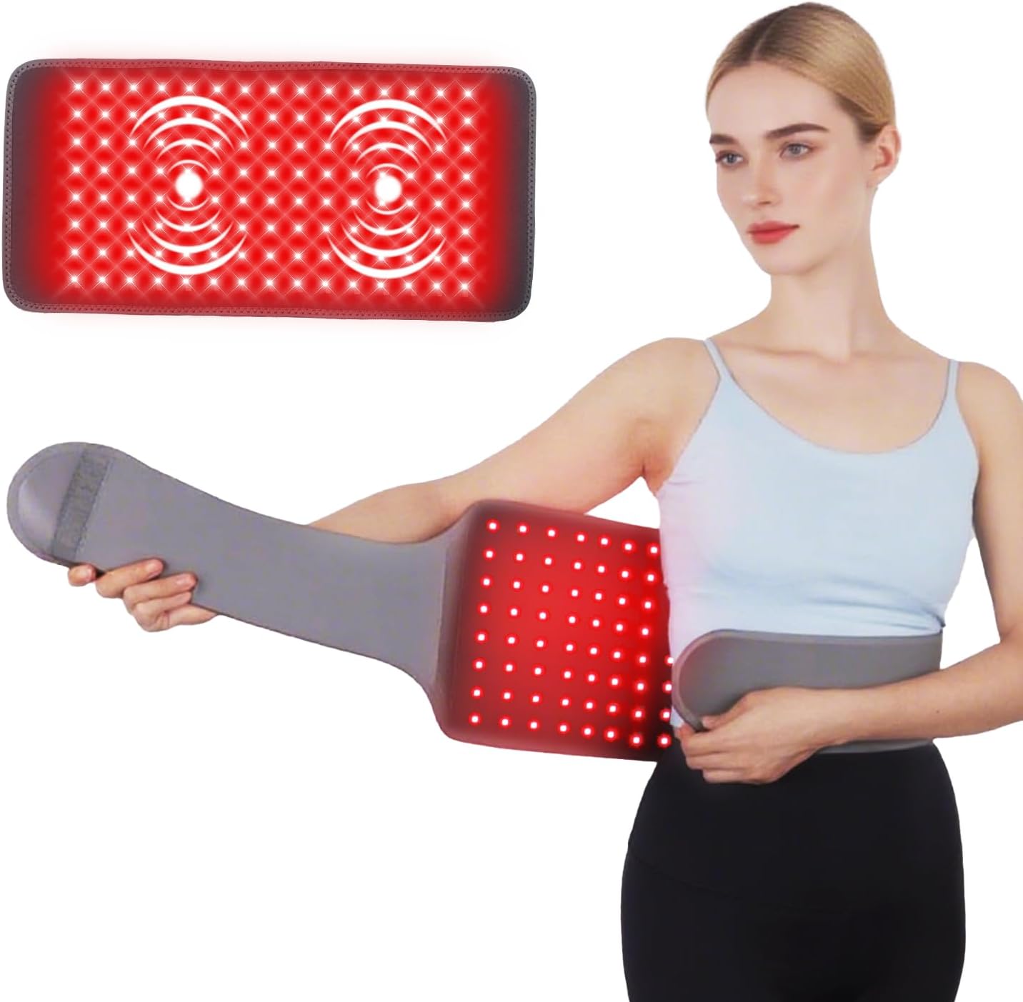 Red Light Therapy Vibration Massager Belt for Pain Relief Near Infrared Light Therapy Heating Wrap Pad for Body Back Knee Shoulder Waist Muscle Relaxation Grey
