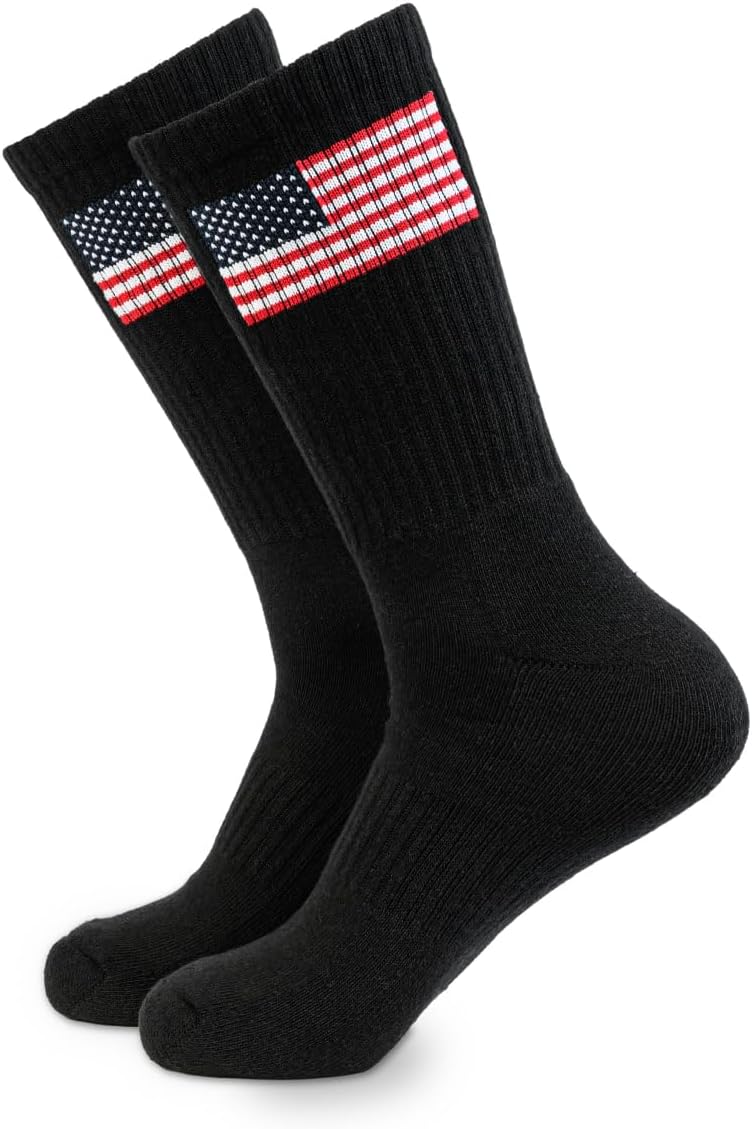 Cotton Cushioned Crew Socks, Patriotic & Thin Line Designs