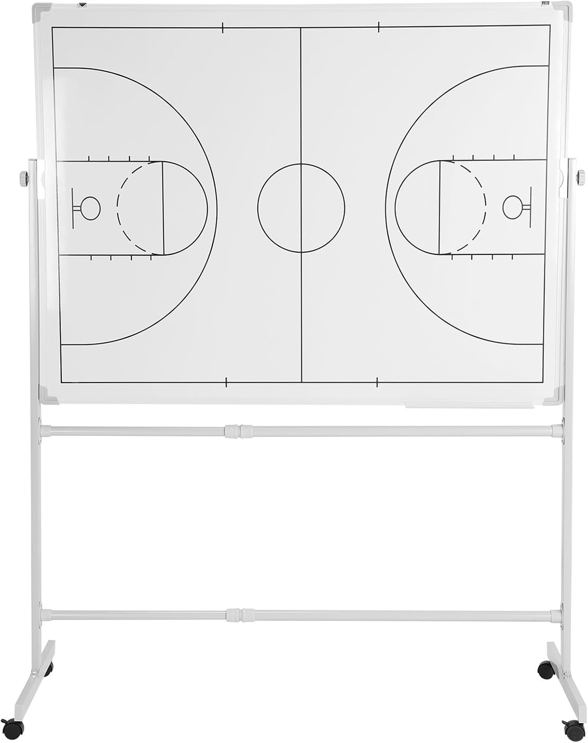 Mobile Double-Sided Magnetic Basketball Coaching Board 360 Degree Reversible Dry Erase Whiteboard with Wheels Height Adjustable Basketball Tactics Board with Magnets Pen & Eraser (Basketball)