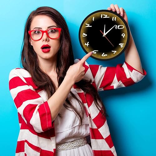 Miniatura 9 de Reloj de pared con movimiento silencioso inverso con control de sonido, luz nocturna LED, funciona con pilas, números inusuales de 12 pulgadas,