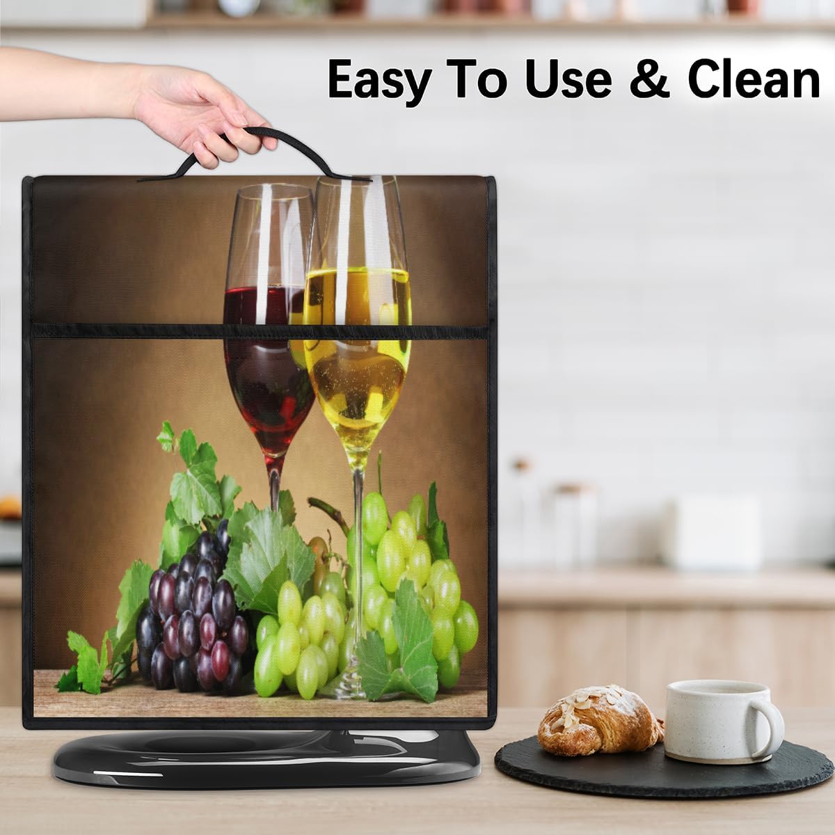 Grape Red Wine Glass Kitchen Aid Mixer Cover Compatible with 6-8 Quarts, Stand Mixer Cover, Dust Cover with Zipper Pocket, Kitchen Aid Mixer Accessories, Kitchen Appliance Organizer Bag