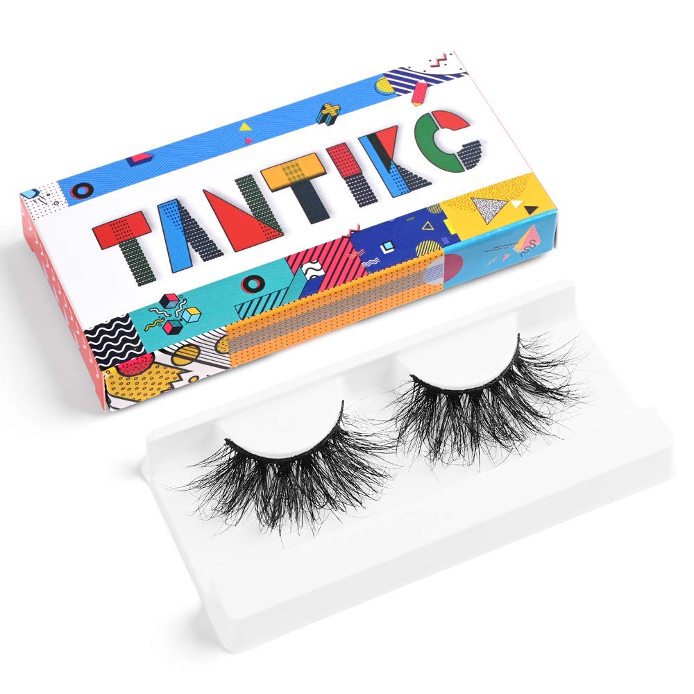 3D 25mm Real Mink Lashes,Handmade Natural Dramatic Long Type False Eyelashes,Thick Cross Fluffy Cruelty-free Eyelash,Black Real Mink Strips Lashes Reusable Fake Lash,1 pair