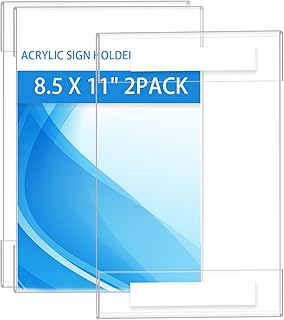 Acrylic Sign Holder 8.5 x 11 Wall Mount Plastic Clear Acrylic Wall Frames with 3M Tape For Office Home Hotel Business Store 2 Pack Vertical（No Drilling）