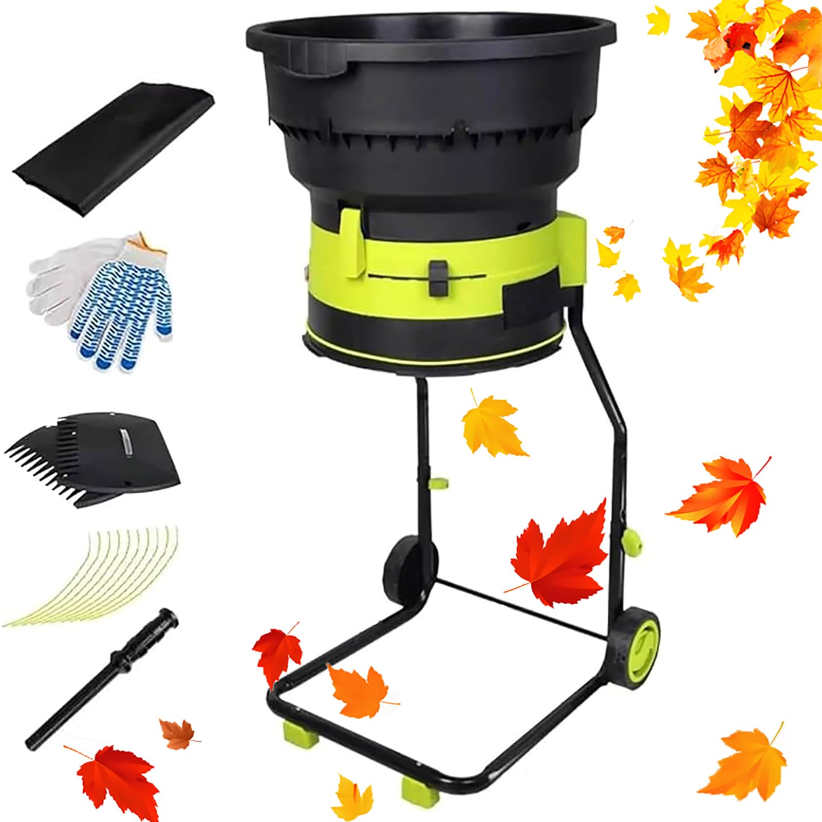 Elektryczna kruszarka do liści, kruszarka do kompostu 2500 W, maszyna do kompostowania z rozdrabniaczem 54 cm średnica lejka, z kablem zasilającym, torba do przechowywania-bez powercord