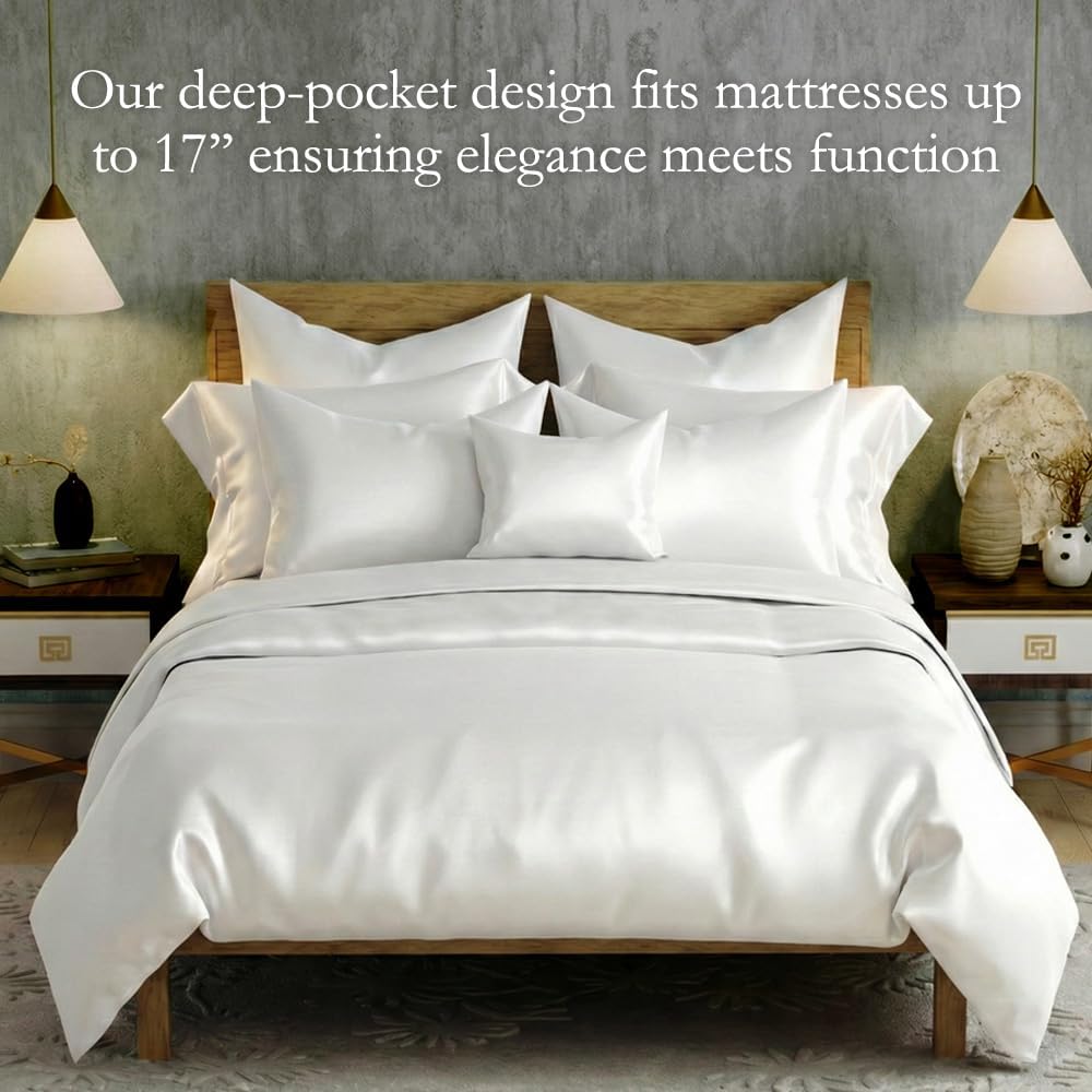 Delilah Home 100% Organic Cotton Split King Bed Sheet Set, GOTS & Vegan.org Verified Long Stem 300 TC Sateen Bedding Non-Synthetic Deep Pocket Fitted Linen, Lightweight, All-Season, 4 Pieces - White