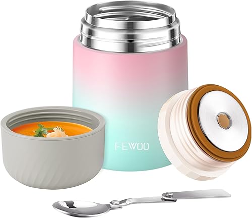 Miniatura 1 de FEWOO Termo de sopa  Contenedor de alimentos aislado al vacío de 20 onzas, lonchera de acero inoxidable para niños y adultos, tarro de comida a
