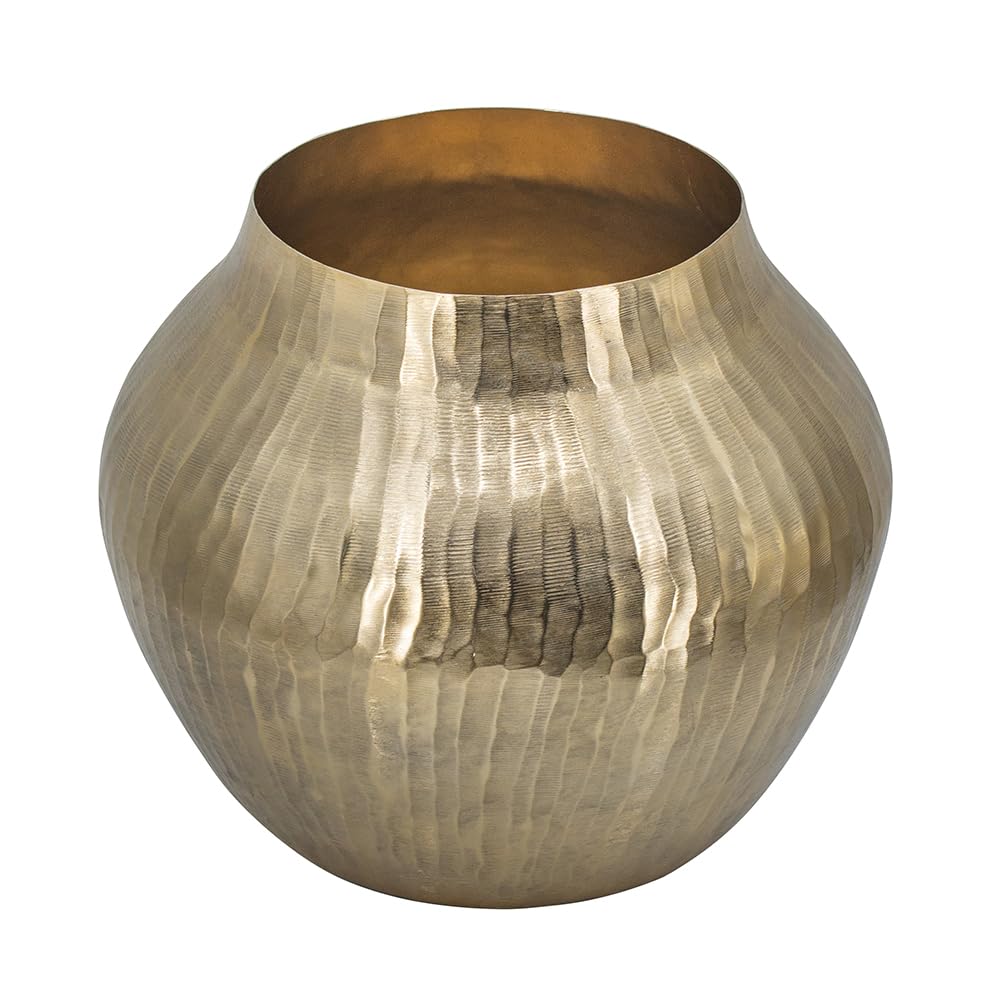 A&B Home Aluminum Chisel Vase, Decorative Vase with Unique Metallic Chisel Finish, Perfect for Weddings Banquets Parties Celebrations, 13" x 13" x 11"