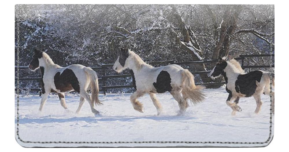 Horses in the Snow Designer Checkbook Cover, with Credit Card Slots and Pen Loop