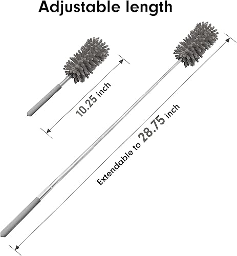 Vista 17 de Plumero de microfibra para limpieza, plumeros lavables a mano con 2 cabezales de microfibra reemplazables, poste extensible, suministros de limpieza