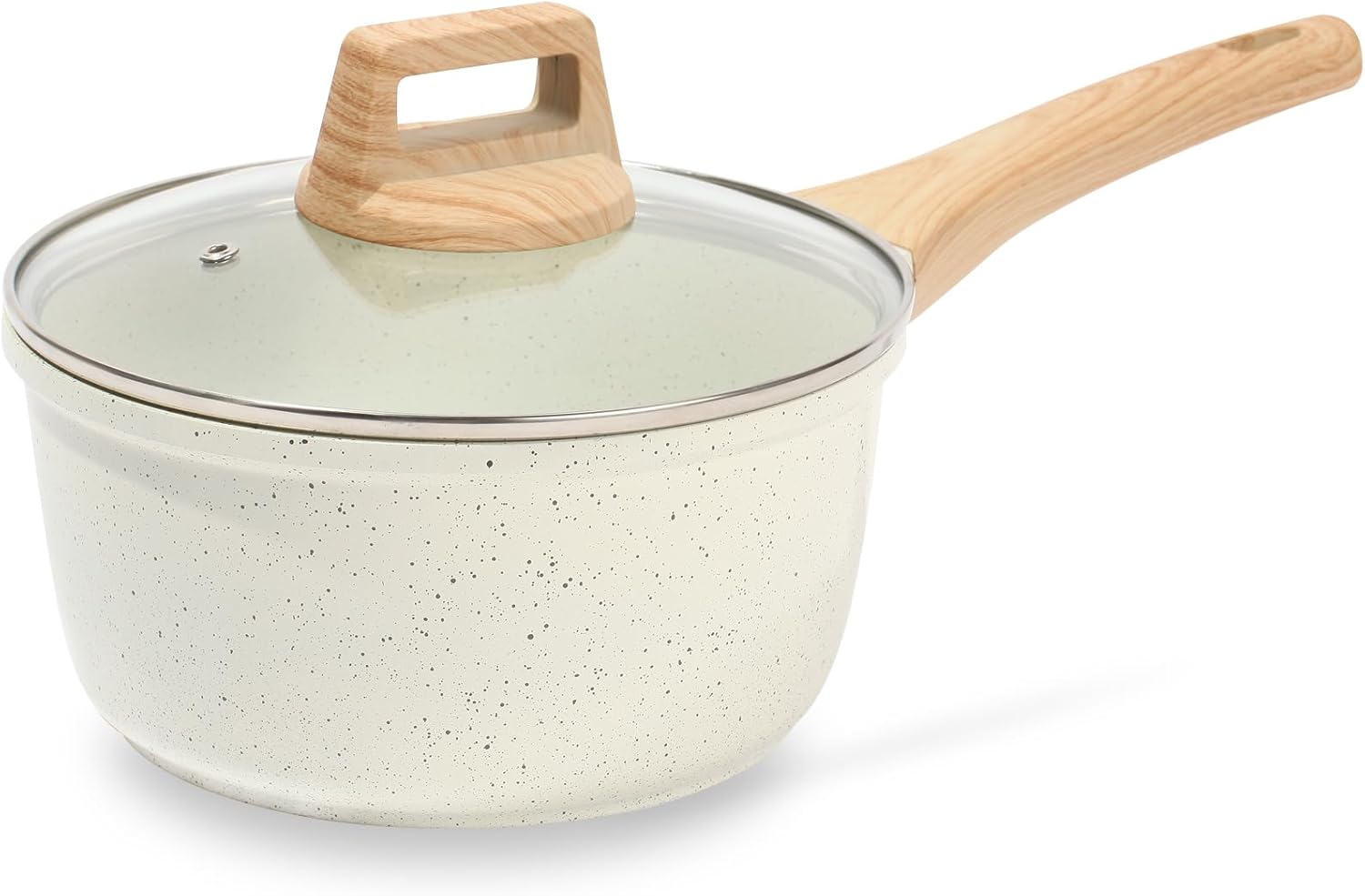 ESLITE LIFE Nonstick Sauce Pan with Lid, 1.5 QT Small Soup Pot Compatible with All Stovetops (Gas, Electric & Induction), PFOA Free, White