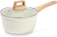 ESLITE LIFE 1.5 QT Nonstick Saucepan with Lid - PFOA-Free Aluminum, All Stovetops Induction Compatible, Easy Clean White Pot