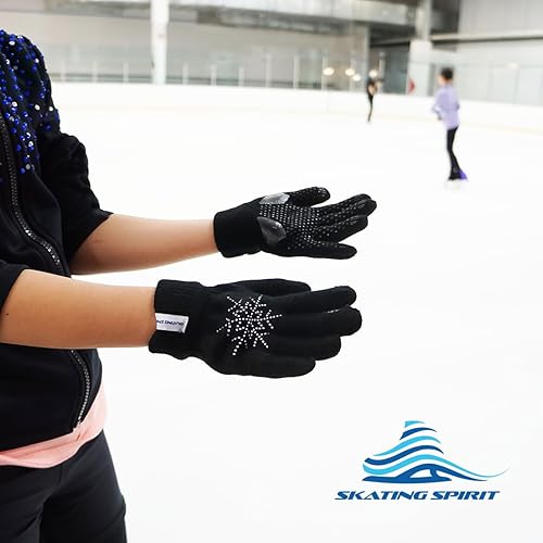 Miniatura 5 de SkatingSpirit - Guantes acolchados de gel para patinaje sobre hielo con copos de nieve de diamantes de imitación (1 par), guantes antideslizantes