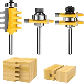 1/4-Inch Shank Tongue and Groove Router Bits Set & Reversible Finger Joint Router Bit, 3 Pack Router Bit Set, Woodworking Chisel Cutter for Density Boards, Solid Wood, MDF, Chipboard, Splints, Etc.
