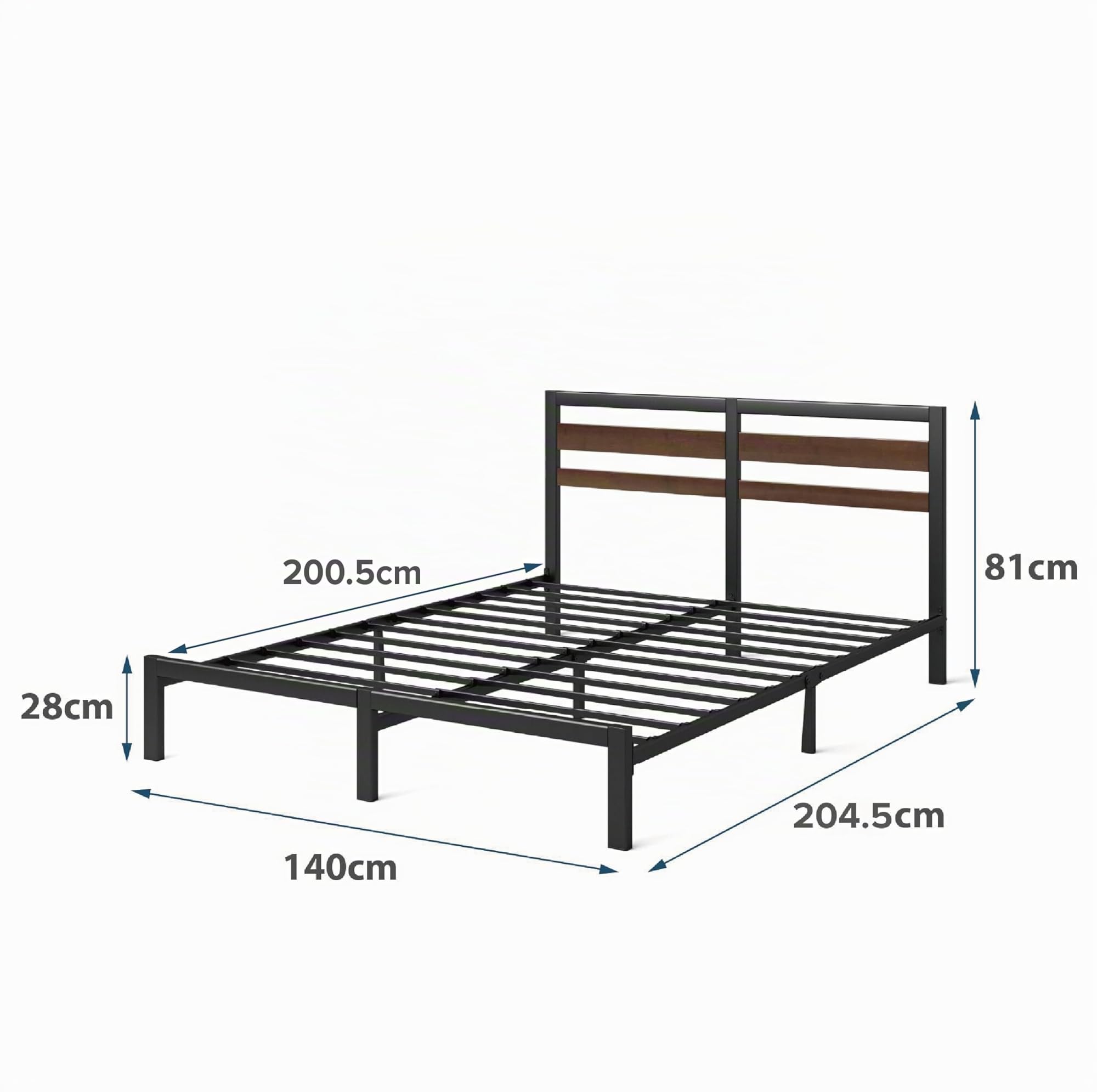 Zinus Kai - Telaio per letto da 140 x 200 cm, con testiera in bambù, letto in metallo da 140 x 200 cm, con rete a doghe in metallo, piattaforma alta da 25,4 cm con spazio libero sotto, non necessita