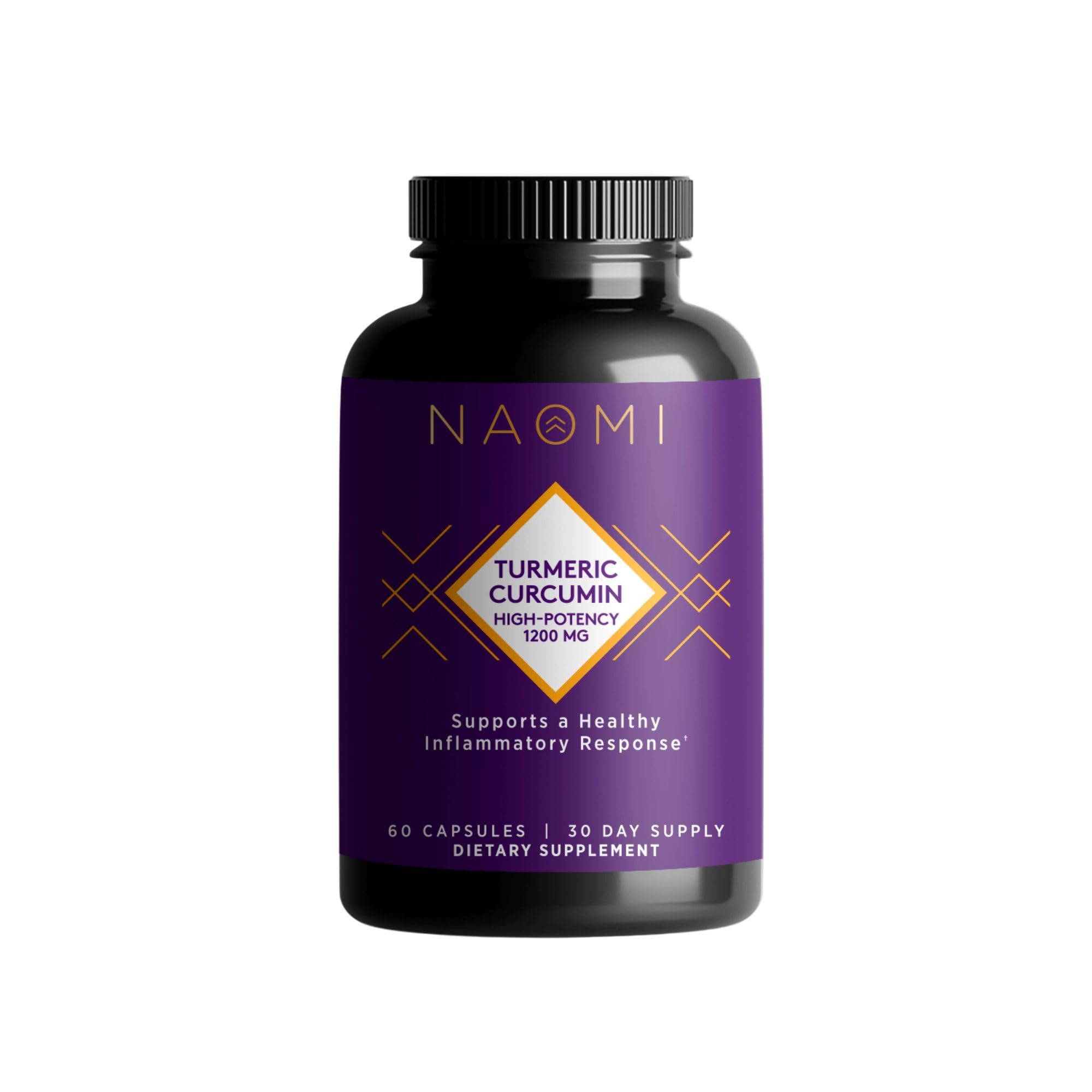 NAOMI Turmeric Curcumin High-Potency 1,200 mg, 95% Curcuminoids & BioPerine Black Pepper Extract to Boost Absorption up to 2000%, Extra-Strength Joint, Muscle, Brain Support, 60 Caps, 30-Day Supply