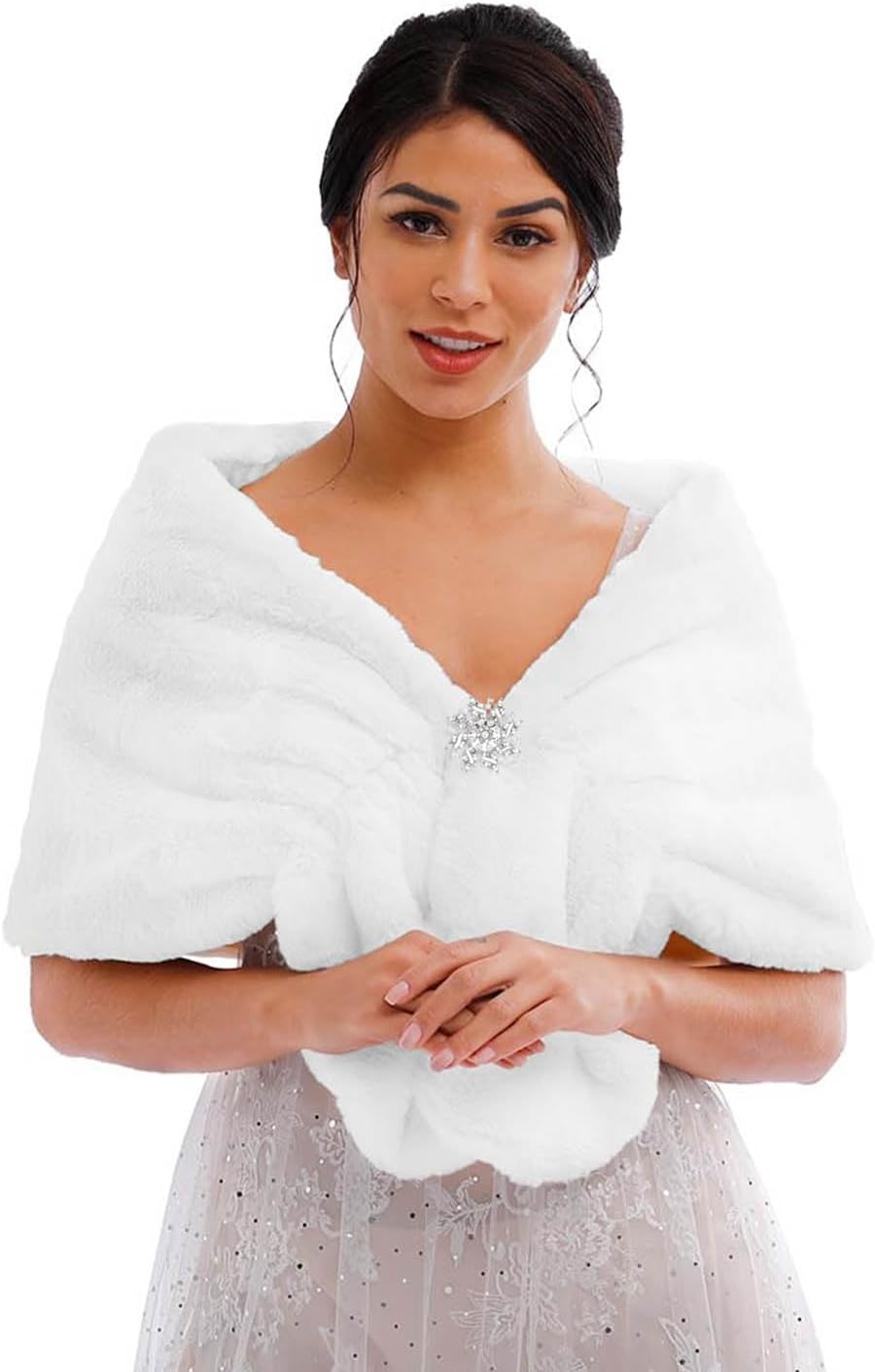 Tgirls Women's Wedding Faux Fur Shawl and Wraps Bridal Fur Stole Fur Scarf for Bride and Bridesmaids