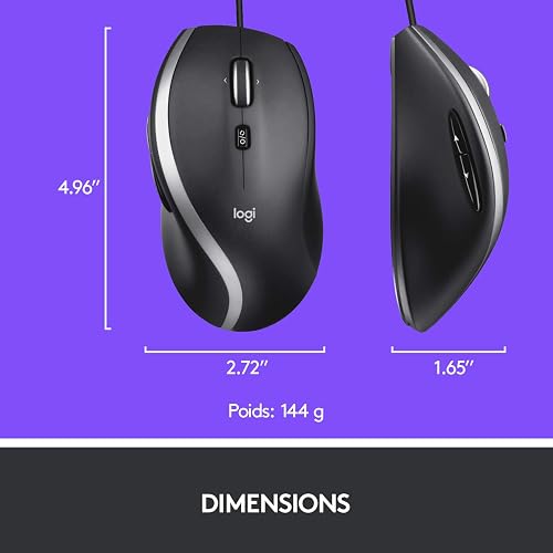 Logitech M500 Wired USB Mouse, High Precision 1000 DPI Laser Tracking, 7 Buttons, PC / Mac / Laptop - Black, Grey, 910-005784 - 9