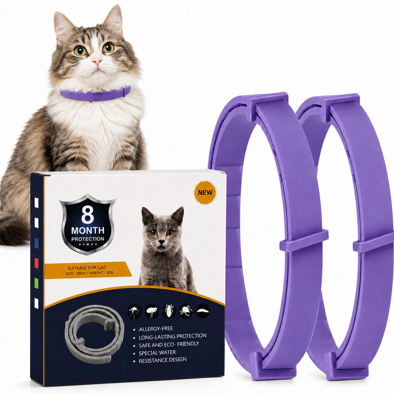 Purple Botanical Cat Collar 2 Pack, Adjustable 38 cm Essential Oil Scent Collars for Cats, Lightweight Water-Resistant Breakaway for Kittens Adult — image 1