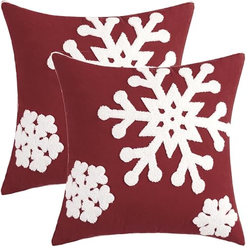 Miniatura 6 de MIULEE Paquete de 2 fundas de almohada decorativas de Navidad con diseño de copo de nieve, fundas de cojín de lona bordadas, decoración de