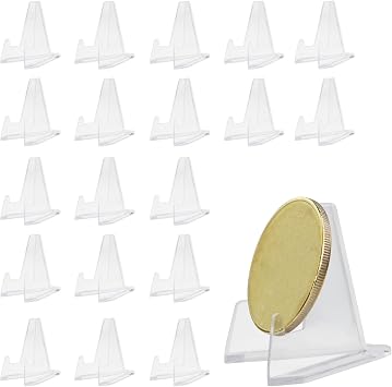 Transparent Coin Display Stand, Multifunctional Acrylic Card Display Stand for Medium Challenge Coin, Photos, Cards, Badges, Greeting Card, Postcard 20pcs, 54mm