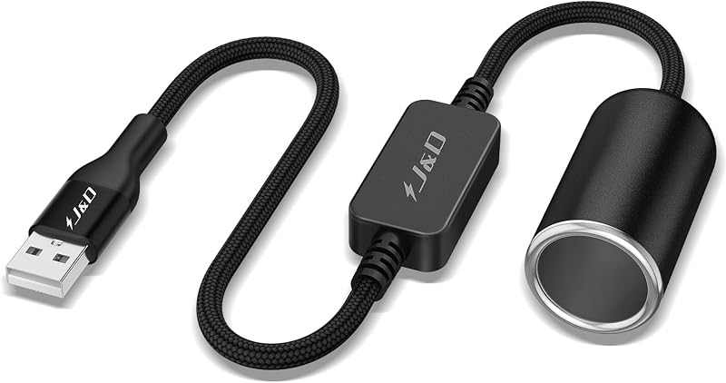 Cabo conversor USB A macho para tomada de12 V tipo acendedor automotivo J&D, 18 W, 0,91 m – 1 unidade