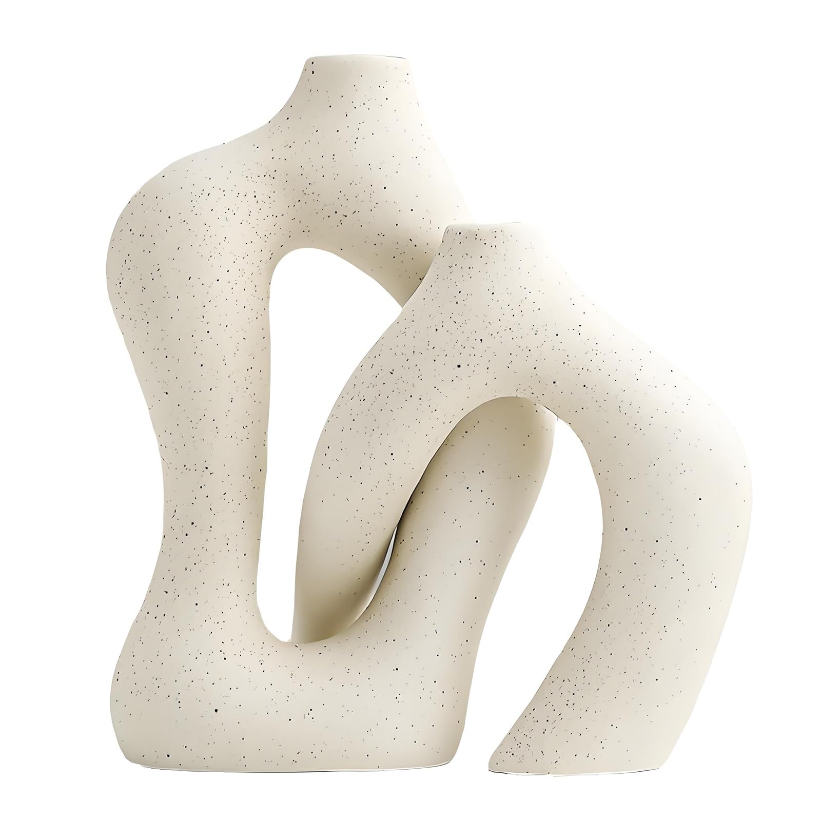 Ceramic Centerpiece Vase with Abstract Double Opening Shape for Dining Table, Entryway Decor, and Shelf Styling Abstract Ceramic Vase Flower Double Opening Decor Sculptural Tabletop Living Room Table