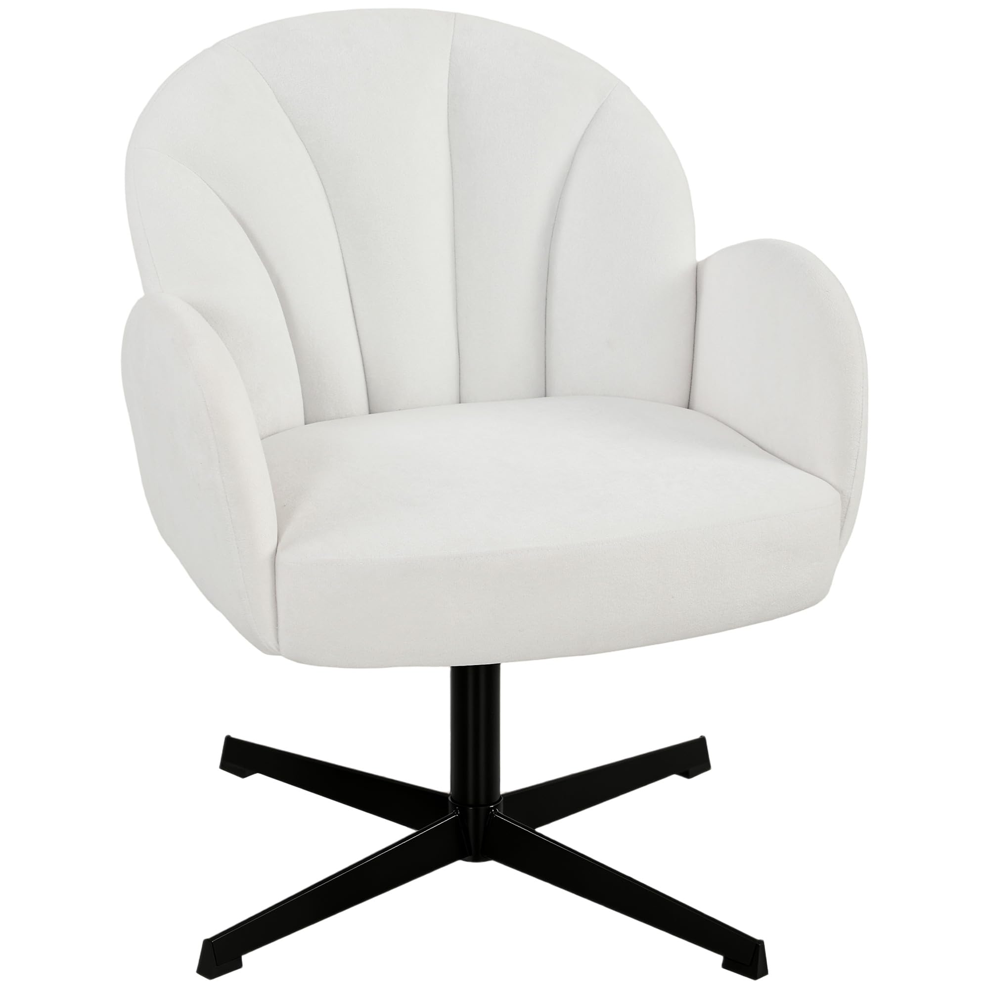 HOMCOM Sillón de Salón Giratorio, Butaca Tapizada en Terciopelo, Crema | Respaldo en Forma de Concha, Cojín con Resortes, Base Cruzada, Sillón de Relax para Dormitorio, Oficina, Estudio
