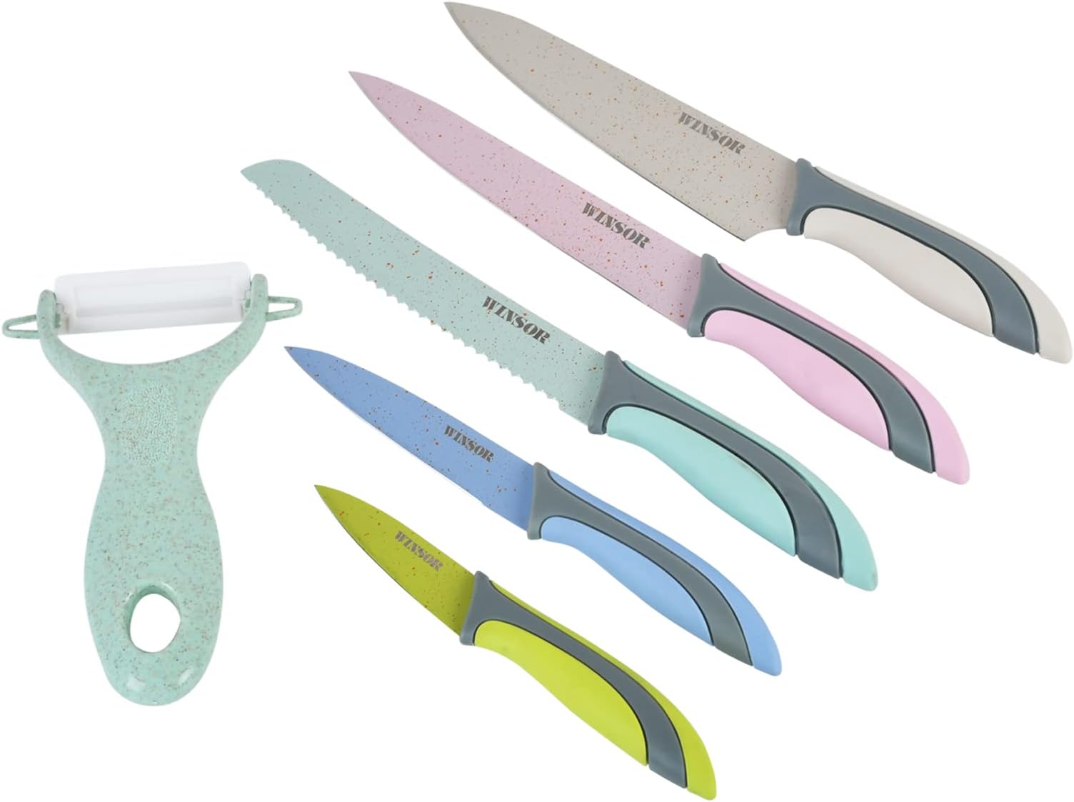 non stick knife set, 6 pieces, multicolour