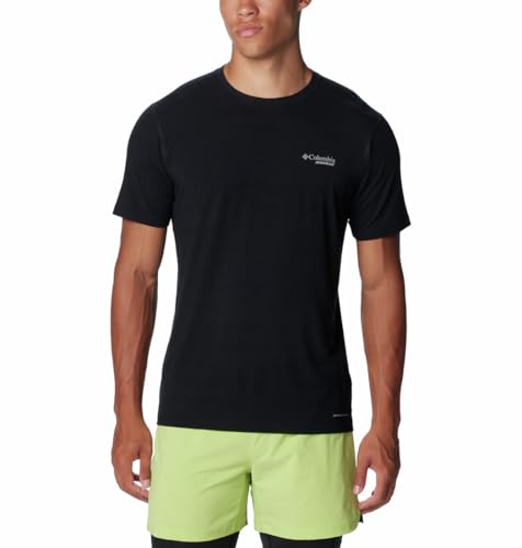 Columbia Camiseta masculina Endless Trail Running Tech, Estampa Montrail preto/azul claro, P
