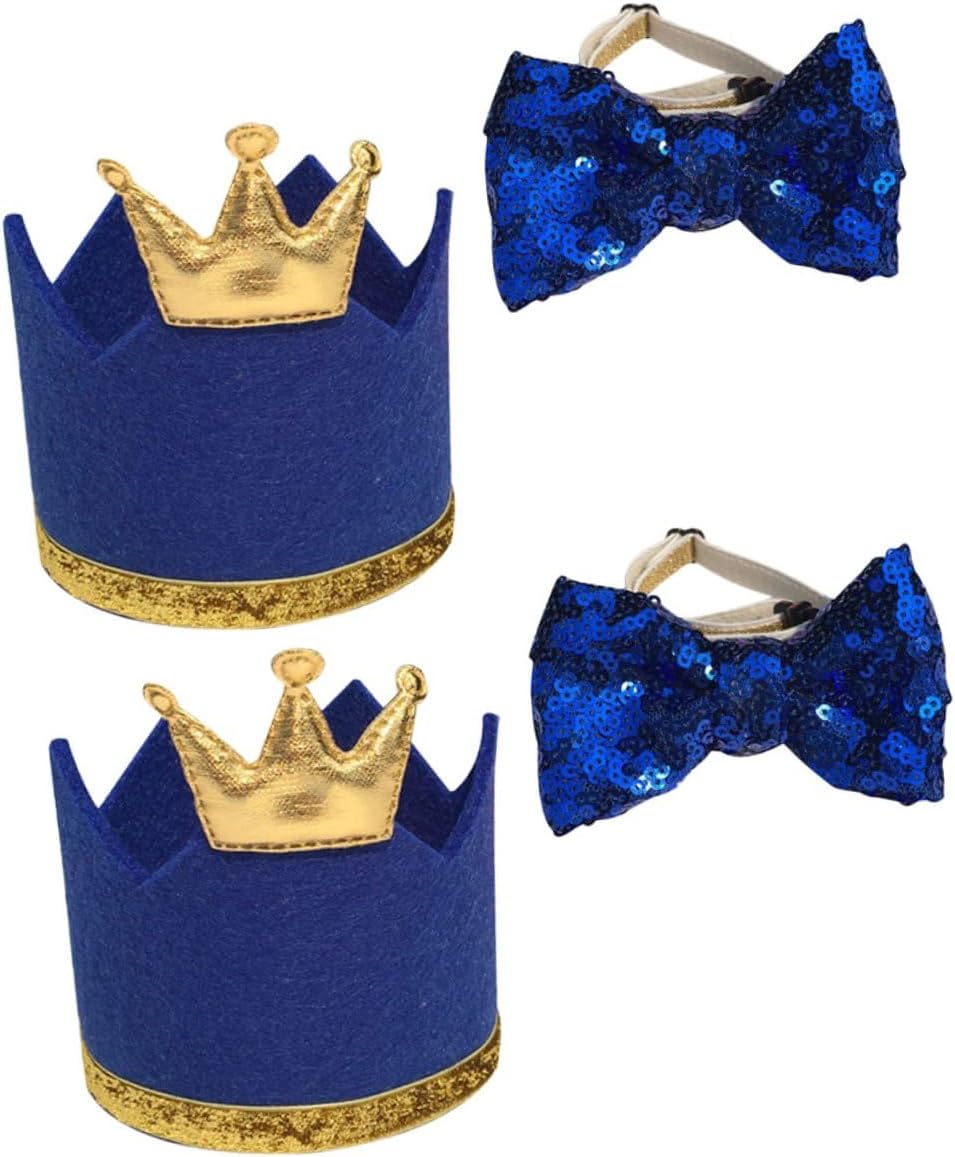 DOITOOL Pet Birthday Crown Hat Set for Dogs and Cats with Bow Tie, Reusable Party Headdress for Puppy Kitten, 4pcs Pet Party Hat Accessories for Small Animals