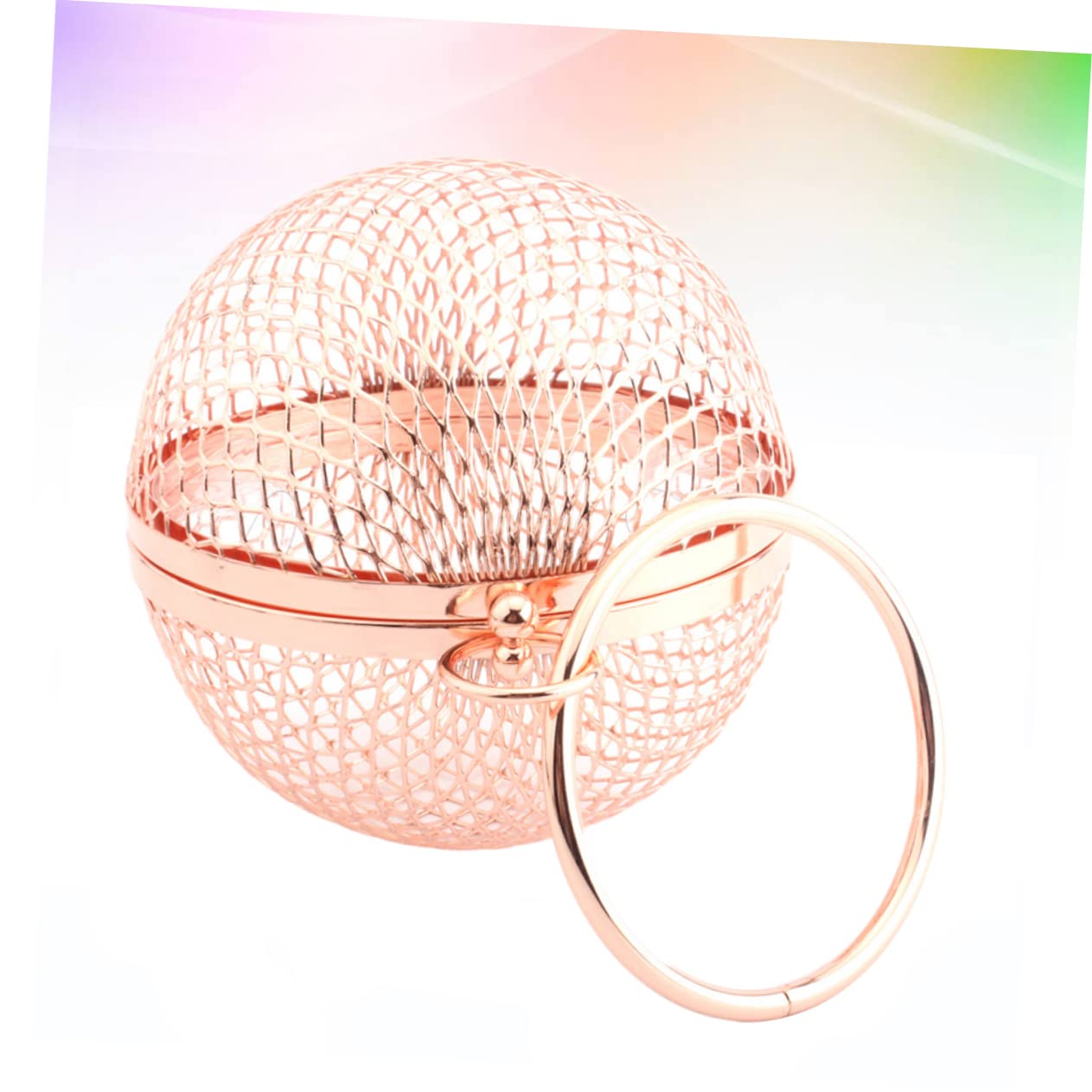 Borsa da Sera Rotonda in Metallo Oro per Donna, Clutch