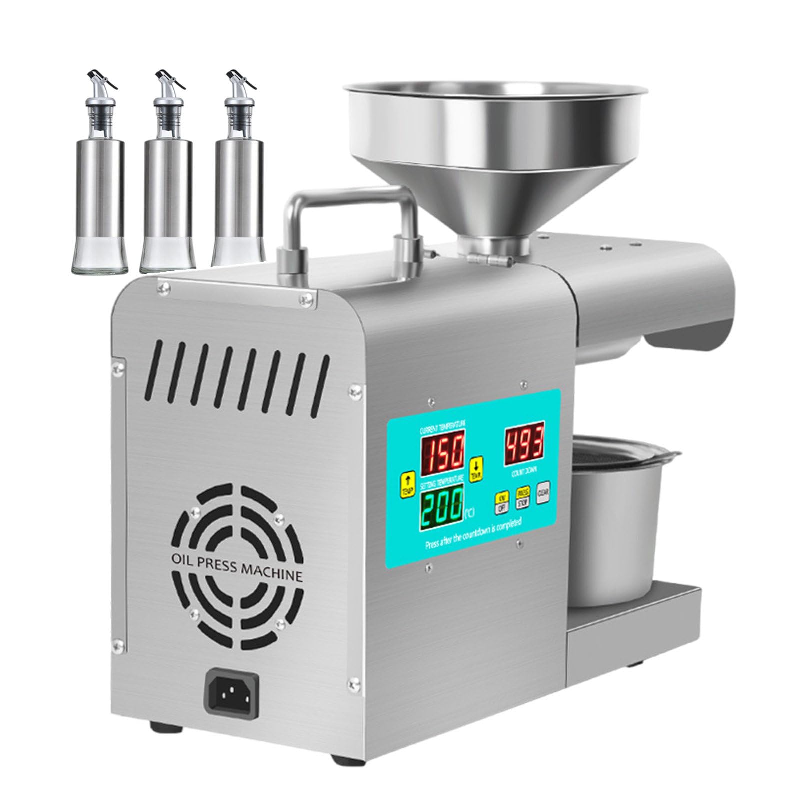 Komercyjna prasa do oleju 820 W, elektryczna maszyna do ekstrakcji oleju, temperatura prasowania ze stali nierdzewnej 50℃-230℃, prasa do oleju na zimno do zbóż, przypraw
